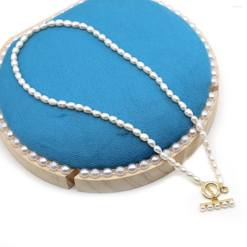 

Chains Natural Freshwater Bright Pearl Irregular Rice Bead Necklace Charm Pendant For Women Jewelry Gift Party Accessories 38cm