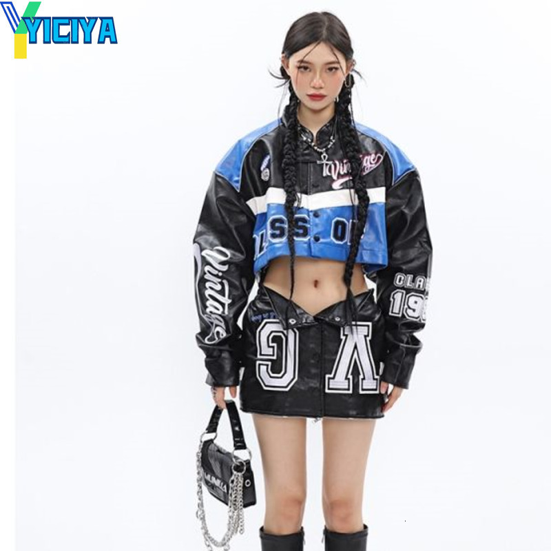 

Women's Jackets YICIYA jackets coats Bomber Woman Varsity Detachable Black Oversize Racing Motorcycle Leather Baseball Jacket Long Sleeves Tops 221206, Black pdd