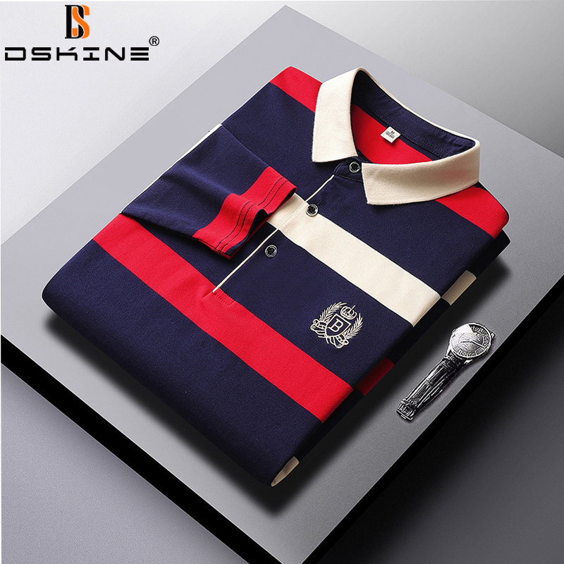 

Men's Polos Men Spring Autumn Casual Fashion Shirts Business Cotton Striped Breathable Embroidered Mens Premium Long Sleeve 221206, Yellow
