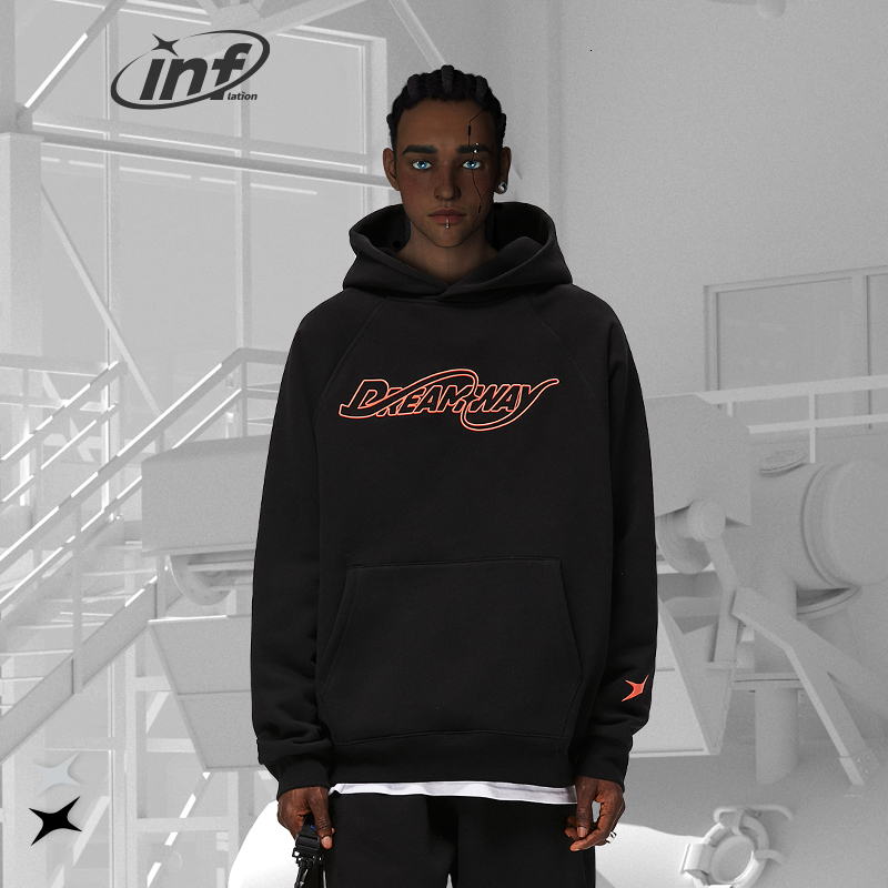 

Mens Hoodies Sweatshirts INFLATION Winter Thick Polar Fleece Lined Men 400gsm Heavyweight Oversized 221206, Black