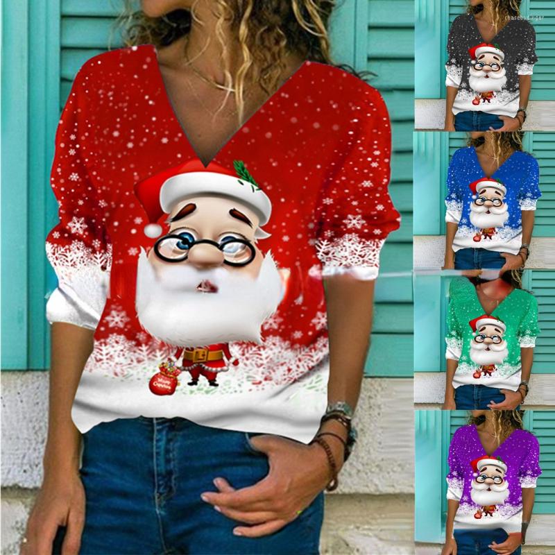 

Women' T Shirts 2022 Christmas Women' Long Sleeve V-neck Holiday Printed T-Shirt Large Top Female Spring And Autumn Tops