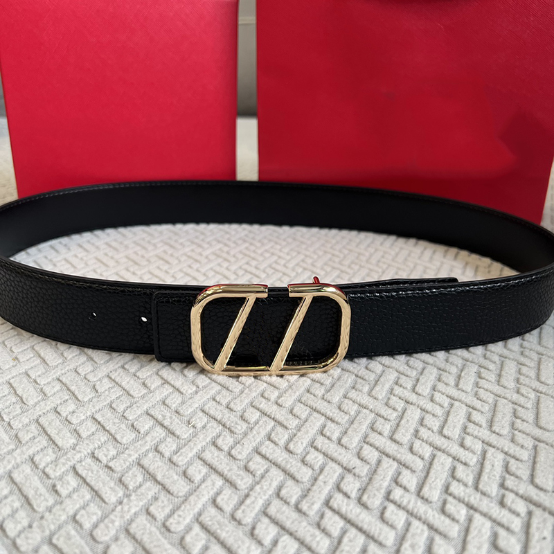 

Men Women Genuine Leather Belt Designer Fashion Casual Belts Gold Silver Buckle Classic Letter V Unisex Waistband Width 3.8cm 2212064QS, Black