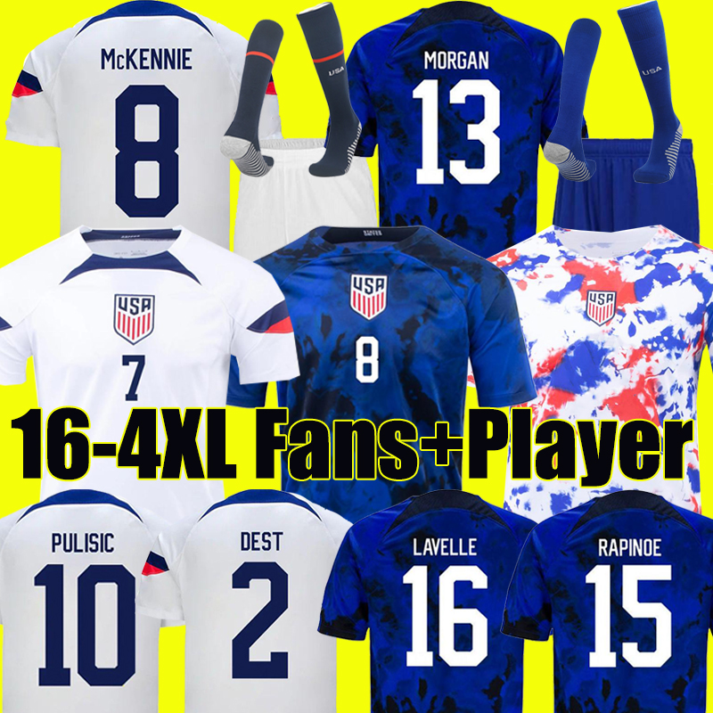 

Adult kids kits 2022 PULISIC USAS soccer jerseys united states 22/23 RAPINOE football shirt AARONSON 2023 REYNA McKENNIE MORRIS DEST YEDLIN Llanez ADAMS MORGAN socks, 22-23 away player