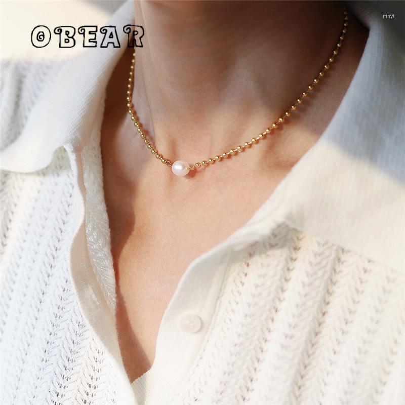 

Choker French Freshwater Pearl Gold Bead Chain Necklace Women Stainless Steel 18k Plated Luxury Elegant Engagement Jewelry