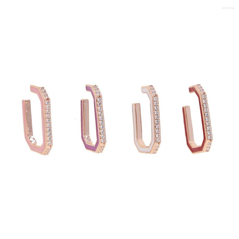 

Backs Earrings 1pc Clip On Earring For Women Geometric Rectangle Shaped Engraved Cz Enamel Colorful Pastel Pinky No Piercing Ear Cuff