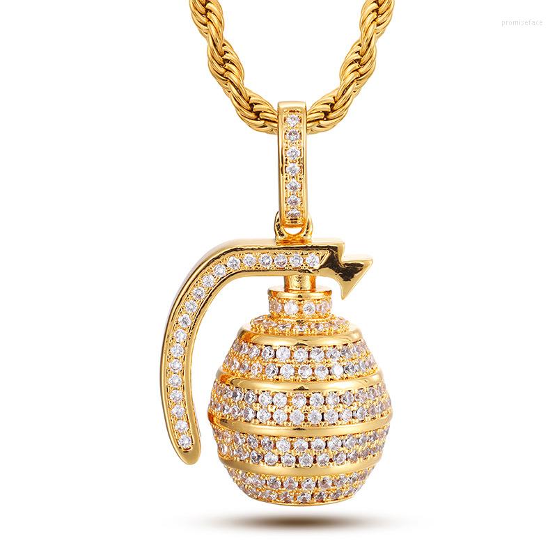 

Pendant Necklaces Hip Hop Micro Paved Cubic Zirconia Bling Out Grenade Pendants For Men Rapper Jewelry Drop