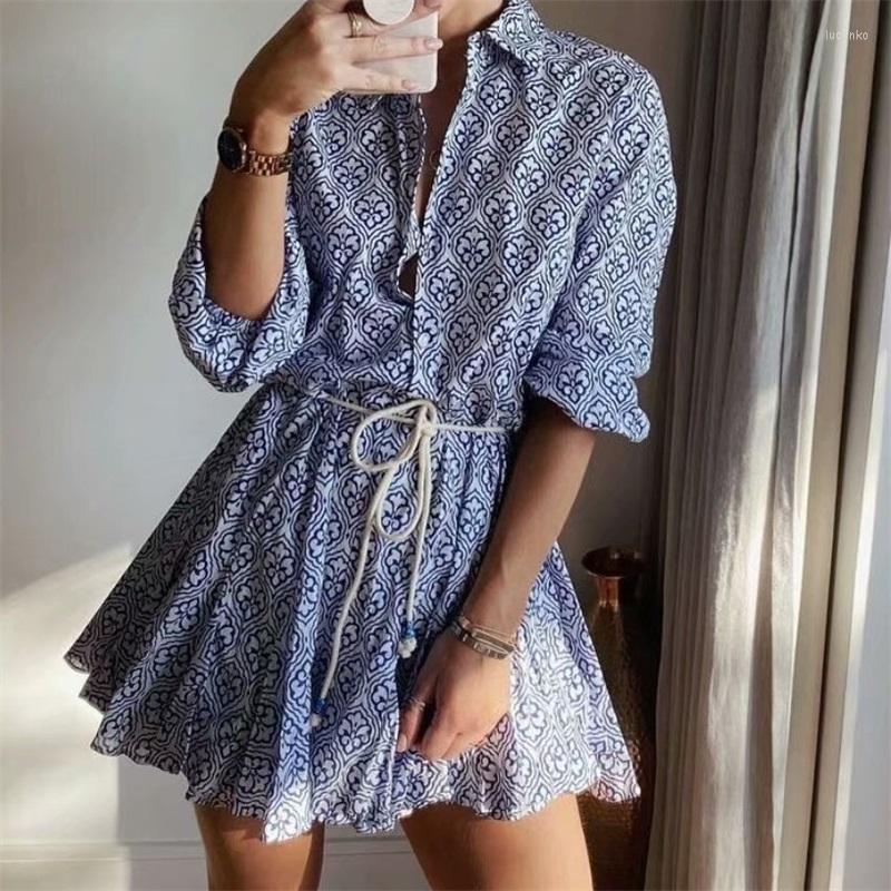 

Casual Dresses MESTTRAF Women 2022 Fashion Button Loose Lapel Shirt Dress Long Sleeve Rope Belt Mini Streetwear, Picture shown