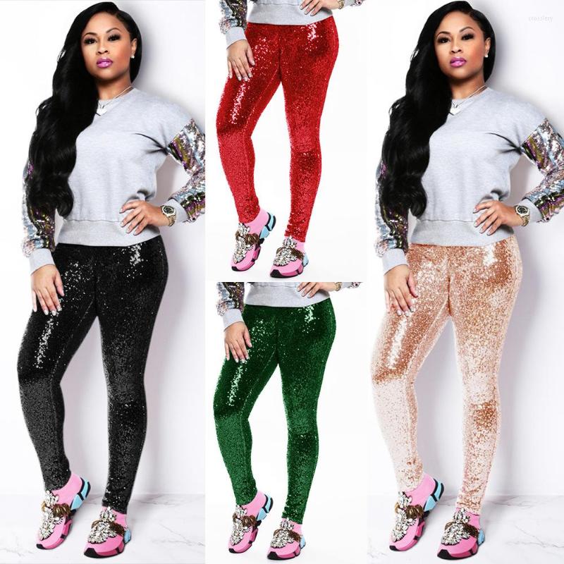 

Women' Pants K8684 Women' Casual Spring And Summer Fashion Sexy All-match Sequins With Lining Slim Trousers Nightclub Clothes, Black