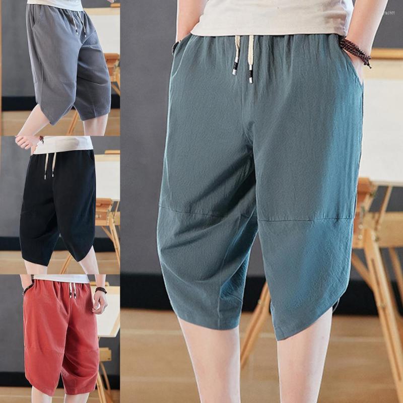 

Men's Pants Sport Breathable Capri Men Elastic Waist Simple Solid Color, Green