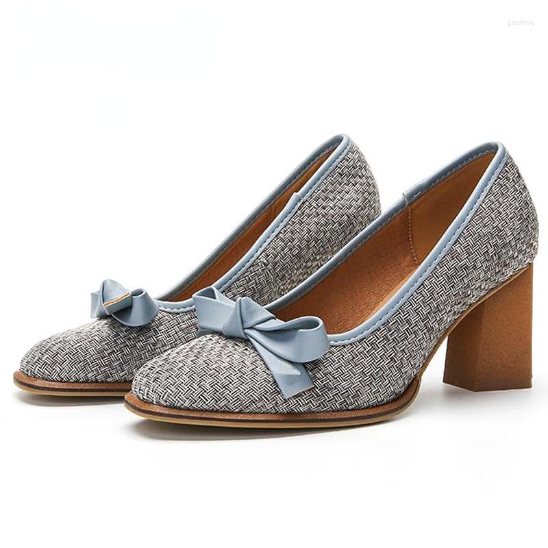 

Dress Shoes Mid-heel Workplace High-quality Bow Decoration Ladies High Heels Daily 2022 Spring Summer Fashion Gray Retro Sandals, Pic