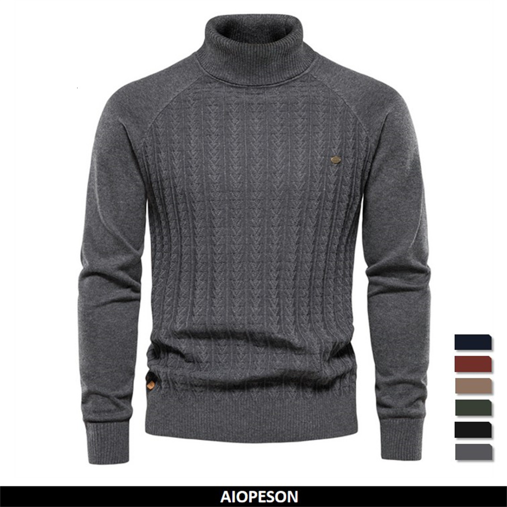 

Men's Sweaters AIOPESON Solid Color Knitted Turtleneck Male Sweater Cotton High Quality Warm Pullover Winter Casual for 221206, Khaki