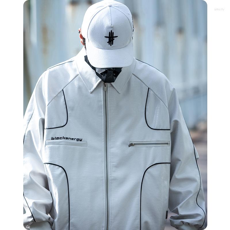 

Men's Jackets Spring Autumn Oversized Color Block Faux Leather Jacket Men Zipper Casual Loose Designer Clothes Style Harajuku High Street, Black