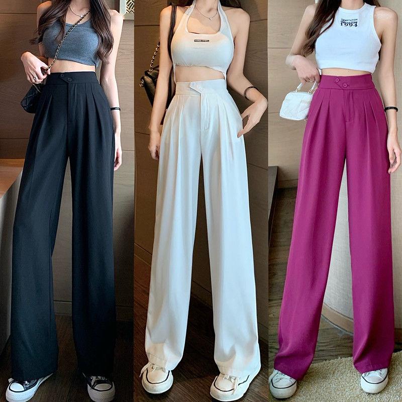 

Women' Pants Elegant Women' Palazzo Dragon Fruit Color Fashion Cargo Women 2022 Straight Loose High Waisted White Trousers, White regular