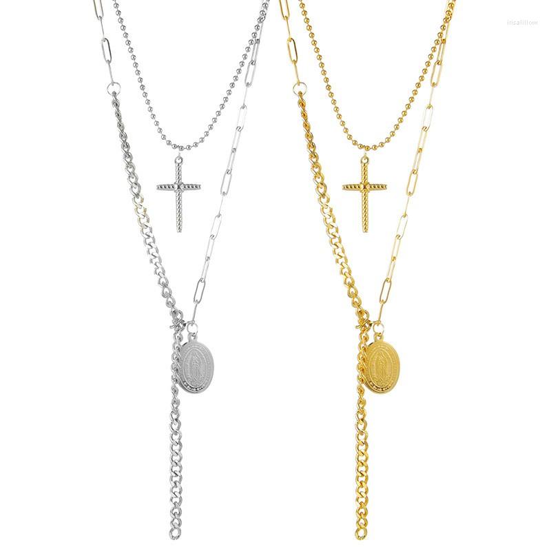

Pendant Necklaces 2023 Arrive Cross Doublelayer Necklace For Our Lady Virgin Mary Colar Feminino Catholic Jewelry