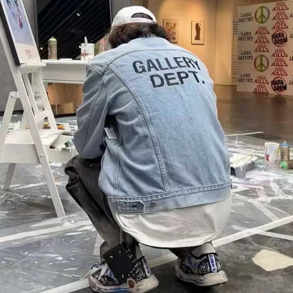

Damaged Galleries Embroidery Designer Denim Coat Jackets Dept Angeles Qualifier Trendy Washed Blue Galleryes Print Men G7M4, Light blue