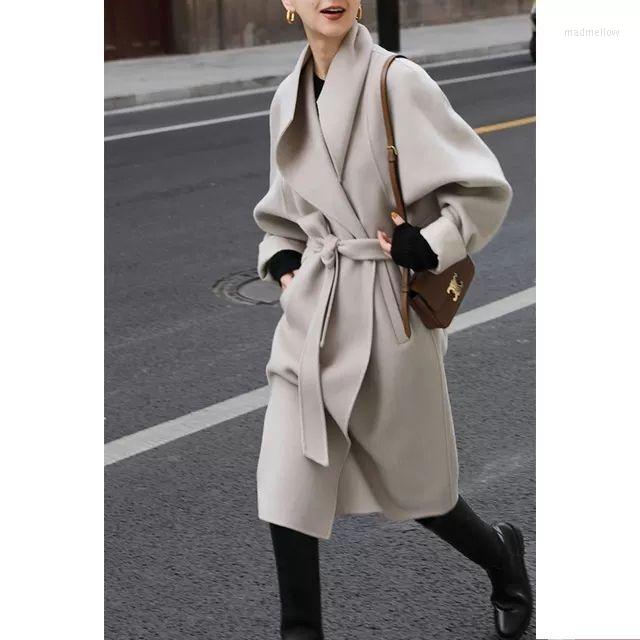 

Women' Wool 2022 Australian Design Lapel Profile Reversible Woolen Overcoat Women' Coat Medium Long, Beige