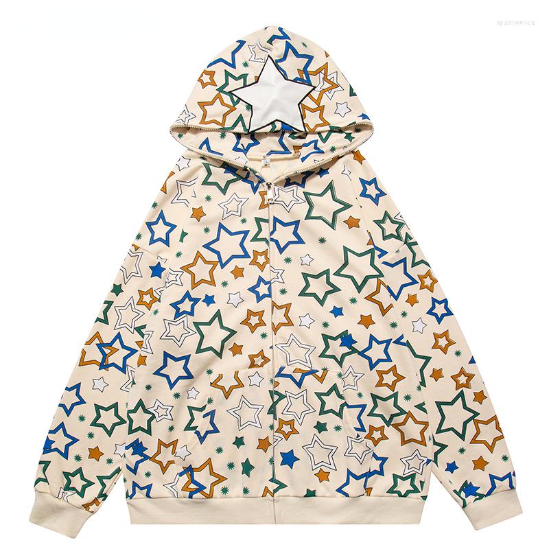 

Men's Jackets Hip Hop Streetwear Men Hoodie Sweatshirt Harajuku Star Full Print Zipper Hooded Jacket Autumn Cotton Casual Loose Coat, Black