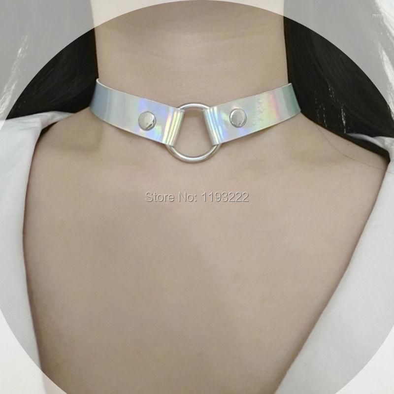 

Choker Retro Vintage Women Girl Handmade Holographic PU Leather O-Round Laser Collar Punk Gothic Necklace
