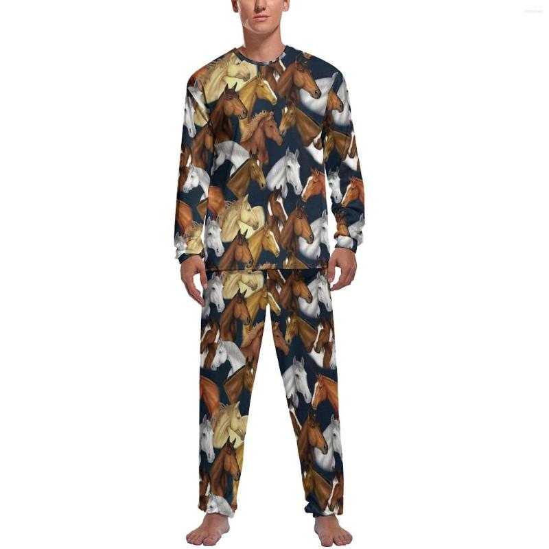 

Men' Sleepwear Cool Hourse Pajamas Wild Animal Print Men Long Sleeve Elegant Pajama Sets 2 Pieces Sleep Autumn Graphic Nightwear Gift Idea, Style-15