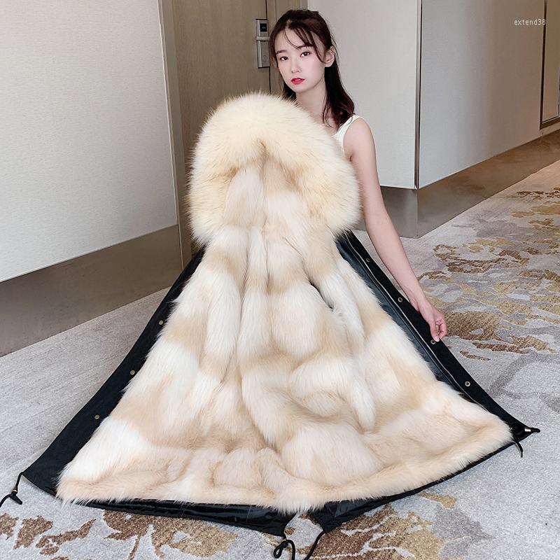 

Women's Fur Winter Jacket Women Parka Fashion Long Coat Wool Liner Hooded Outwears Female With Collar Warm Snow Wear Padded Clothes