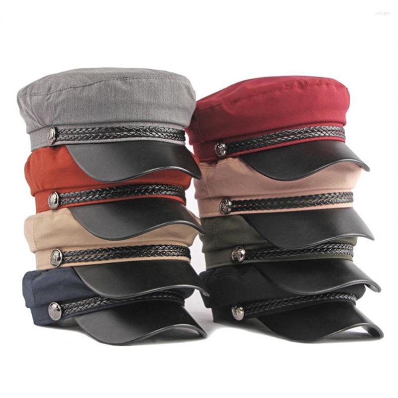 

Visors Women Sun Hat Chic Vintage Braided Decoration Contrast Color Windproof Sailor For Vacation Cap Captain, Black