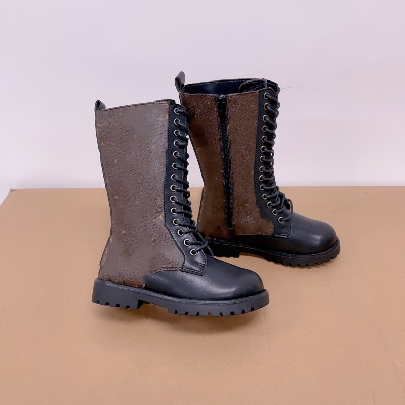 

Kids children long top boots boys girls old flower knee Boot Suede Calf Leather Monograms Beige borwn Casual horse Shoes Designer Luxury baby toddlers high Booties, Fill postage