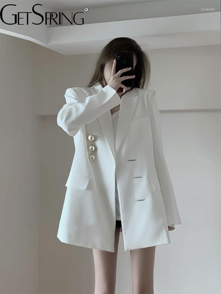 

Women' Suits Women Blazer White Pearl Button Single Breasted Long Sleeve Ladies Suit Coat Fashion Women' Jacket Autumn