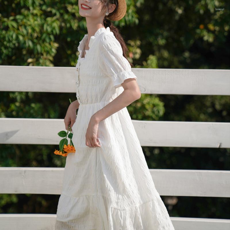 

Casual Dresses White Elegant Long Dress Women Summer 2022 Black Korean Gothic Ladies Party Fairy Short Sleeve Vintage Harajuku Clothing