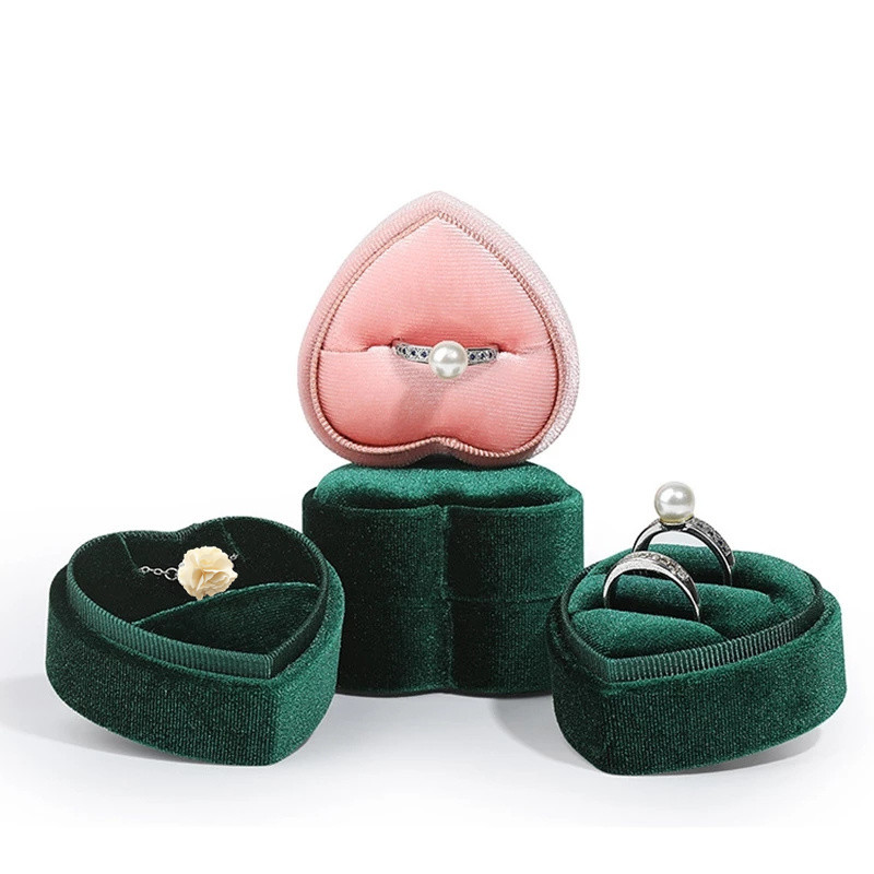

Velvet Jewelry Box Heart Shaped Ring Boxes Double Rings Earrings Necklace Storage Cases for Proposal Engagement Wedding