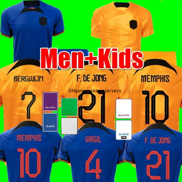 

Thailand MEMPHIS GAKPO soccer jerseys netherlandses 22 23 world cup F. DE JONG DE LIGT BERGHUIS BERGWIJN AKE KLAASSEN MALACIA BLIND football shirt men kids kit sets, 2022 away+patch