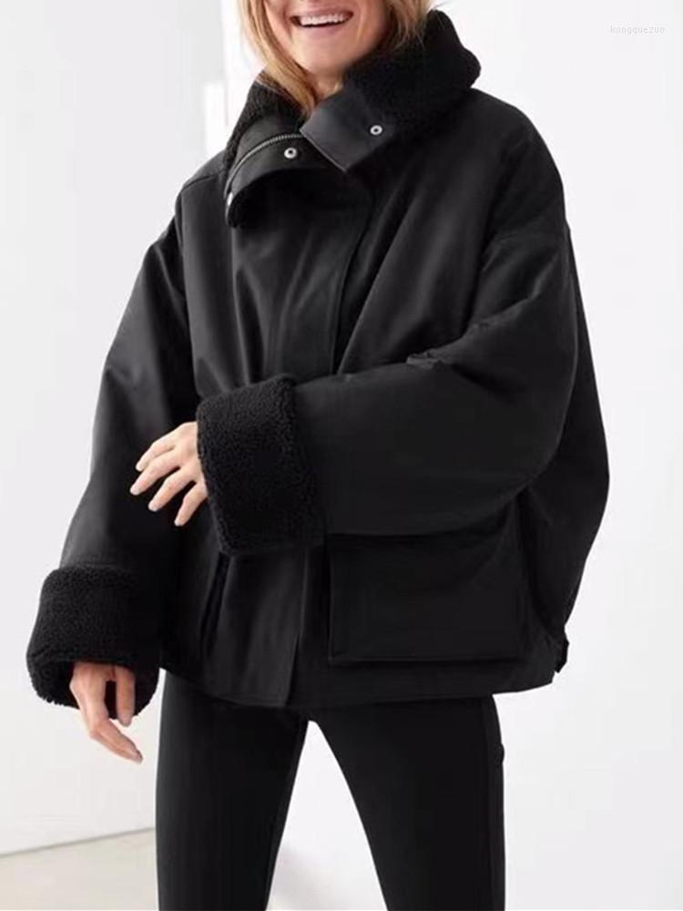 

Women' Fur Women Thickened Turn-down Collar Jacket Faux Lamb Fleece Double Pockets Long Sleeve Fall Winter Loose Coat
