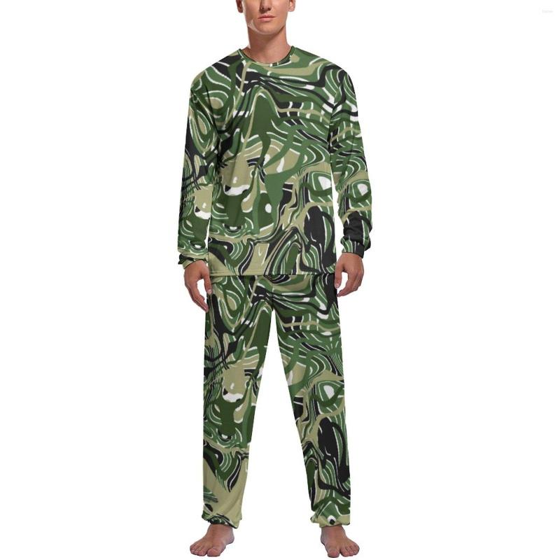 

Men's Sleepwear Abstract Print Pajamas Men Camo-like Liquid Kawaii Nightwear Spring Long Sleeves 2 Pieces Casual Printed Pajama Sets, Style-17