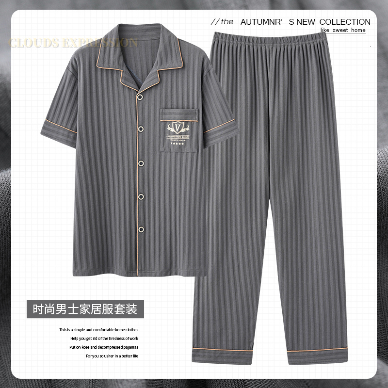 

Men's Sleepwear L-5XL Summer Luxury Pyjamas Knited Cotton Pajamas Sets Long Pants Night Pijamas Plus Size Homewear PJ 221206, M6