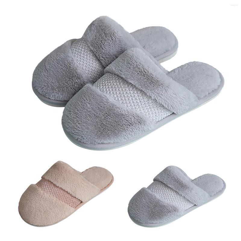 

Slippers Women's Warm Shoes Splicing Hook Flower Round Toe Flats Plus Velvet High Quality Comfy Daily Indoor, Gray