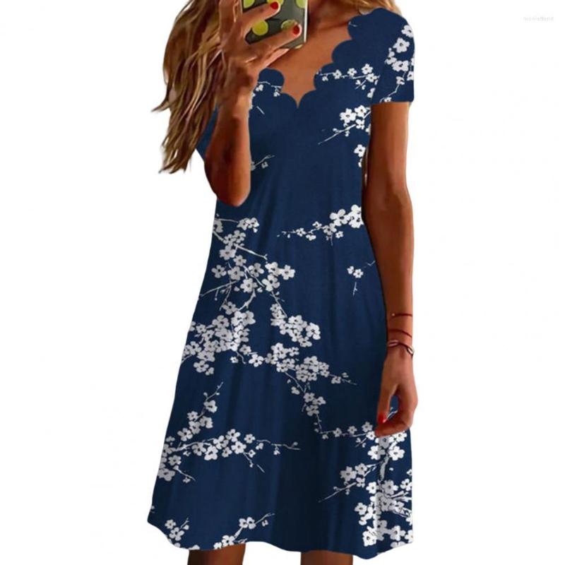 

Party Dresses Stylish Dating Dress Above Knee Soft Fabric Women Big Hem Lotus Printing, White