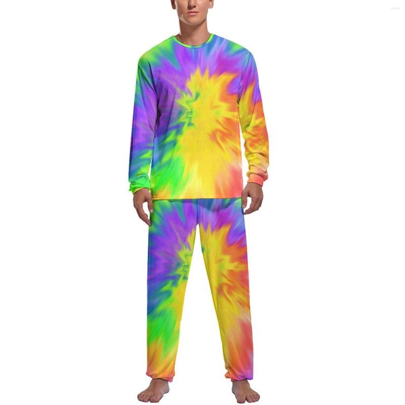 

Men's Sleepwear Colorful Tie Dye Pajamas Mens Rainbow Print Kawaii Nightwear Spring Long Sleeve 2 Piece Aesthetic Custom Set, Style-15