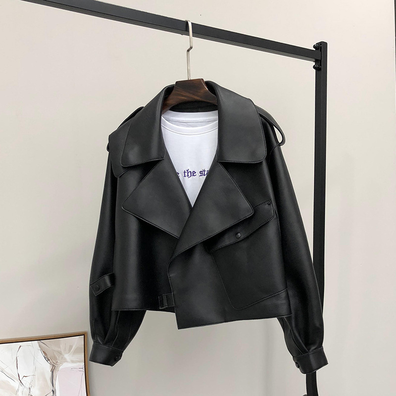 

Women's Leather Faux FMFSSOM Spring Women Short Jacket Single Button Black Moto Biker Windproof Coat Warm Turn Down Collar Outwear 221206