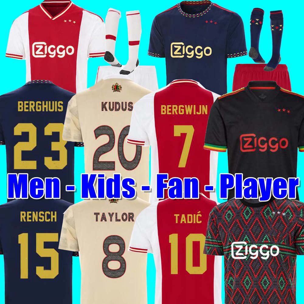 

TADIC 21 22 23 Soccer Jerseys fans player BASSEY BERGHUIS Third black Kit BLIND KLAASSEN TAYLOR 2022 2023 football shirts men kids uniforms BERGWIJN MARLEY AjaxS, Home adult