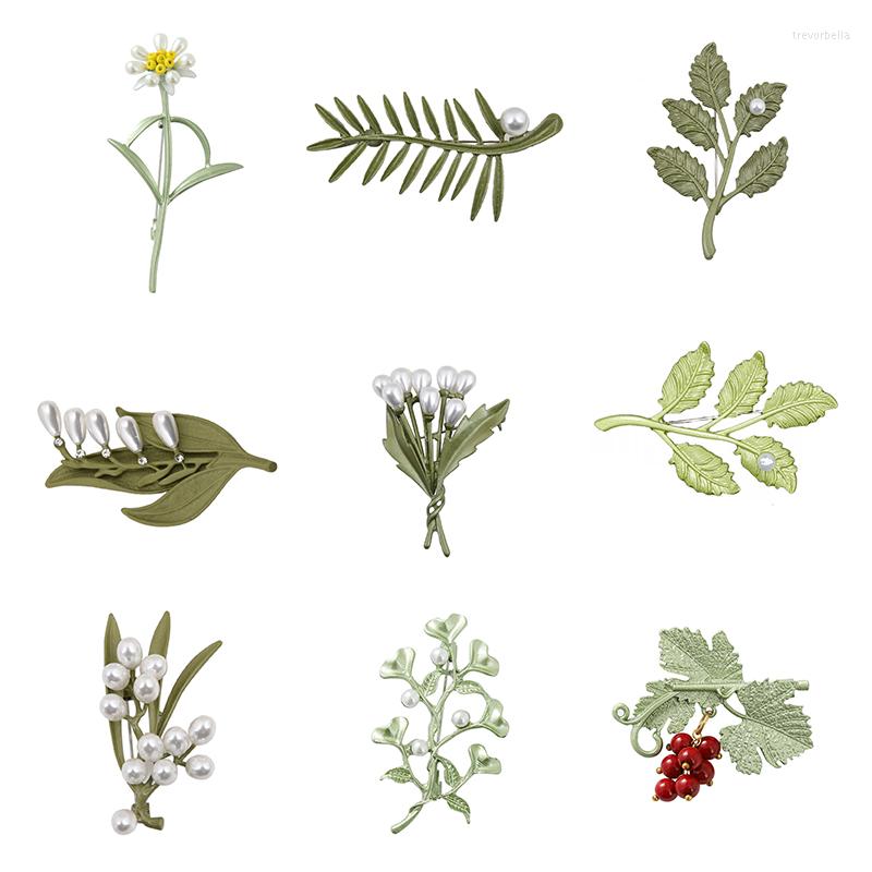 

Brooches Fashion Vintage Enamel Green Color Plant Pearls Pin Tree Lotus Leaf Blueberry Cherry Flower Bamboo Brooch For Women Jewelry Gift