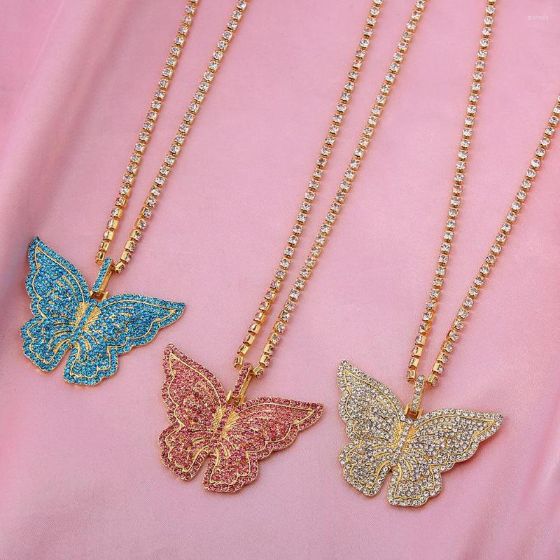 

Chains JJFOUCS Shine Crystal Chain Necklace For Women Gold Silver Color Rhinestone Big Butterfly Pendant Fashion Charm Jewelry