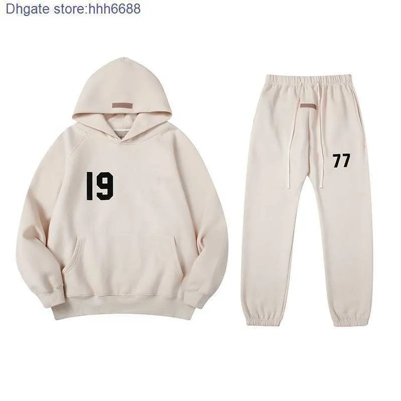 

01vs Men' and Women' Hoodies Sweatshirts 2022 Fashion Brand Ess New Style Season 8 Flocked Leggings Set Couple 1977, Oatmeal ash