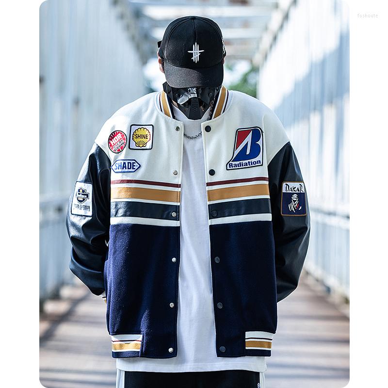 

Men's Jackets Unisex Autumn Baseball Cloth Splice Contrast Stand Neck Casual Couple Motorcycle Jacket Men'S Clothes Harajuku High Street, Black