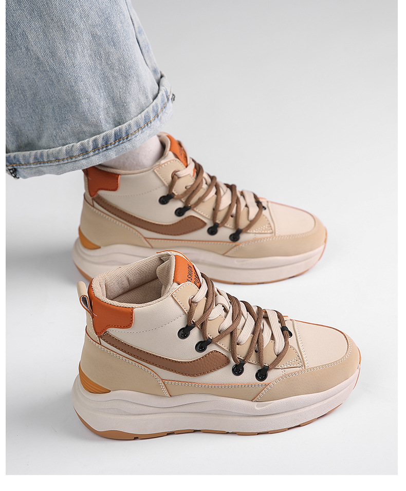 

2022 Winter New Versatile Christmas High top Dad Shoes Women's Single Shoes Student Thick soled Sneakers, Black