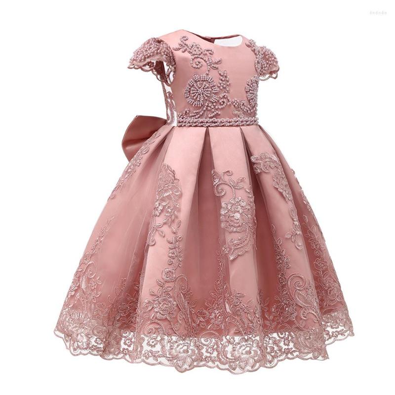

Girl Dresses Pink Lace Beading Kids Cake Tutu Flower Dress Children Party Wedding Formal For Princess First Communion Costume, As the picture color