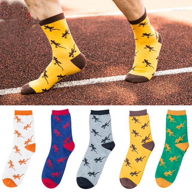 

Men's Socks Cotton Cartoon Animal Jacquard Novelty Men Lizard Gecko Pattern Comfortable Pure Brand Embroidery Long, 03
