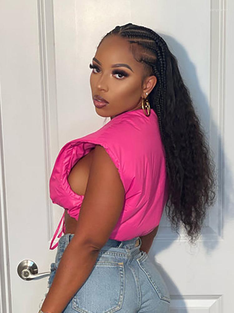 

Women's Vests V-Neck Sexy Soild Sleeveless Y2k Vest For Women Clothes Lace-Up Short Coats Autumn Cotton Fashion Jackets Streetwear Outerwear, Rose vest