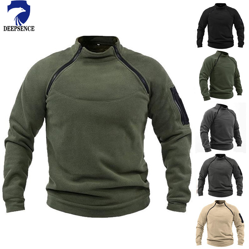 

Mens Jackets DEEPSENCE European and American Collar Sweater Spring Autumn Loose Outdoor Warm Tactics Shirt BIG Jacket 221206, Black