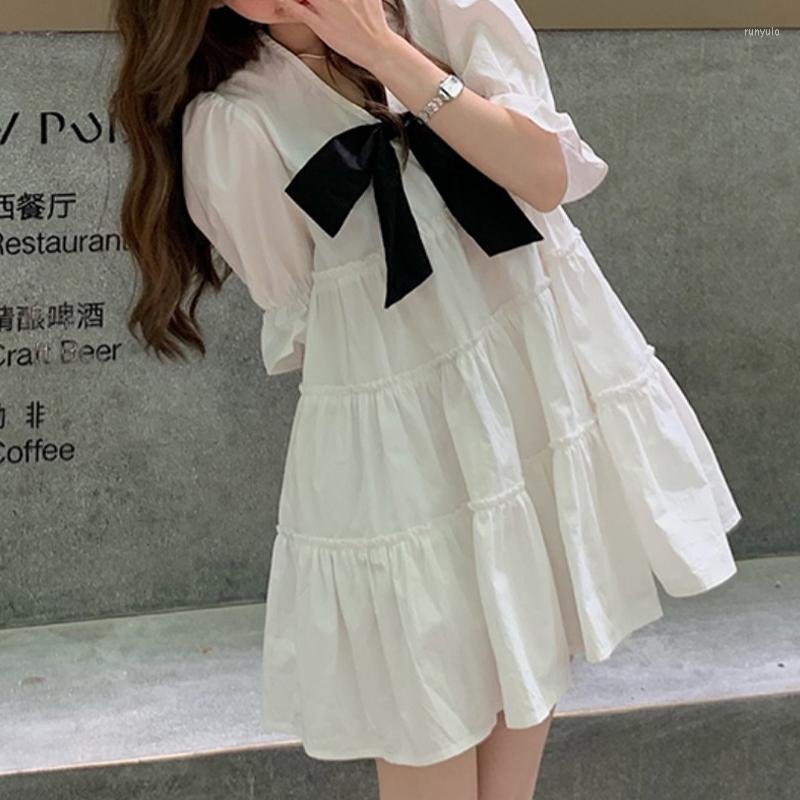 

Casual Dresses 2022 Women'S French Retro Preppy Dress With Bow Ruffled Pleated Decoration Summer Dark Chiffon Princess Skirt, White