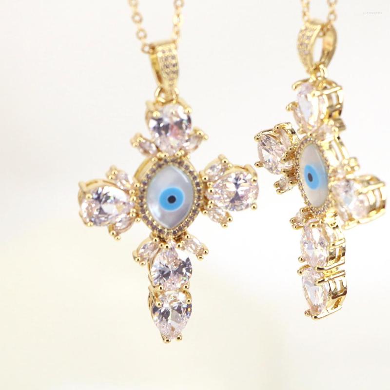 

Pendant Necklaces 5PCS Eye Shell Pearl Cubic Zirconia Micro Pave Necklace Cross For Women Girl