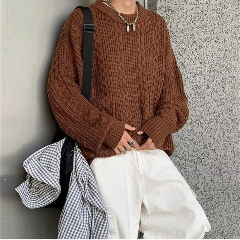 

Men's Sweaters High Quality Round Neck Knitwear Lovers Fried Dough Twist Sweater Men's Autumn And Winter Loose Casual Versatile Solid, M700-black